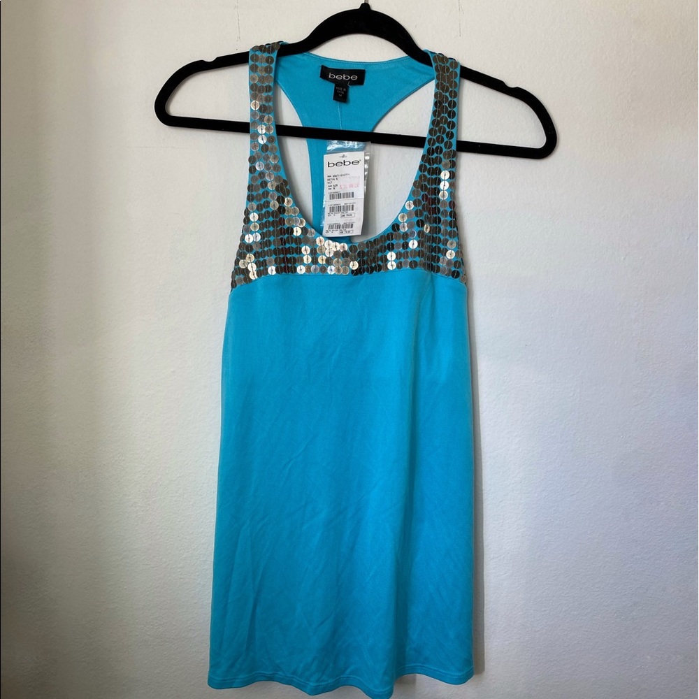 NWT Bebe blue sequin tank top
